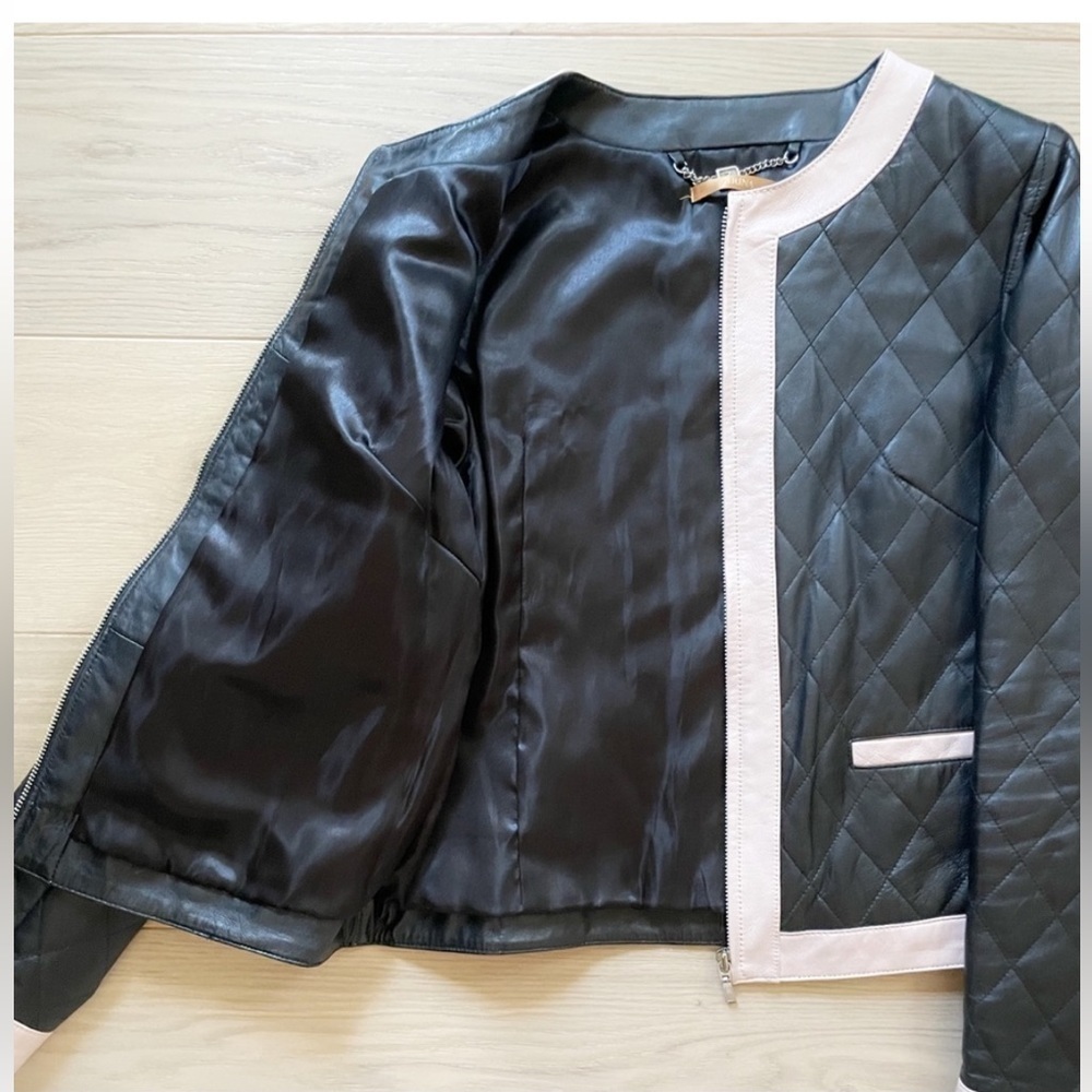 Zarina | Black Pink Faux Leather Quilted Lined Moto Zipper Jacket Blazer EU 44 - Picture 8 of 17
